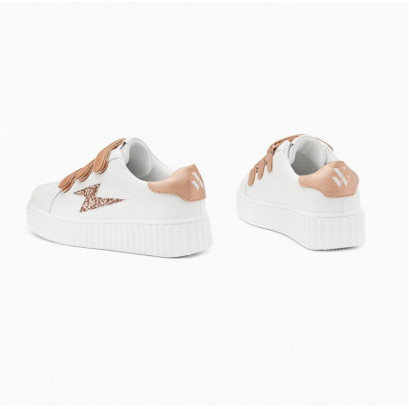 Baskets éclair blanc et rose gold à scratchs - Bonnie - Vanessa Wu
