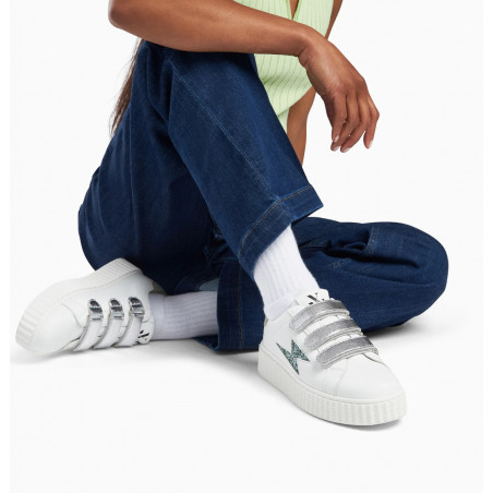 Baskets éclair blanc et vert à scratchs argent - Bonnie - Vanessa Wu