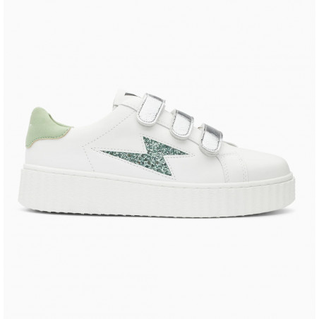 Baskets éclair blanc et vert à scratchs argent - Bonnie - Vanessa Wu