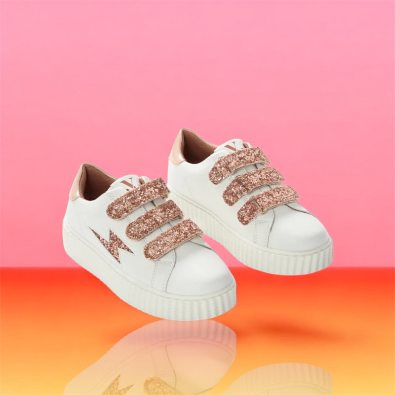 Baskets éclair mini blanc et paillettes rose gold - Mahalia - Vanessa Wu