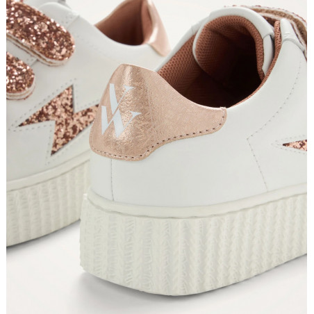 Baskets éclair mini blanc et paillettes rose gold - Mahalia - Vanessa Wu