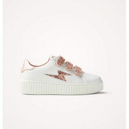 Baskets éclair mini blanc et paillettes rose gold - Mahalia - Vanessa Wu