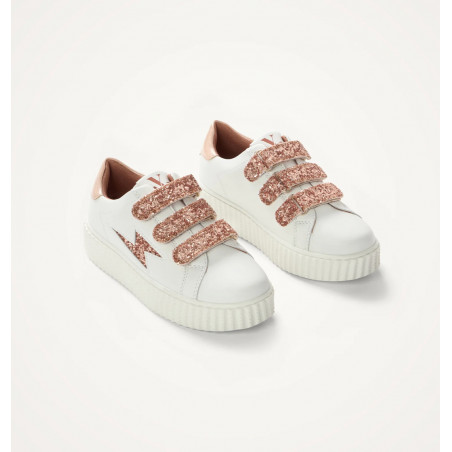 Baskets éclair mini blanc et paillettes rose gold - Mahalia - Vanessa Wu