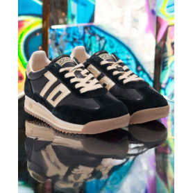 basket jogger femme cuir black gold