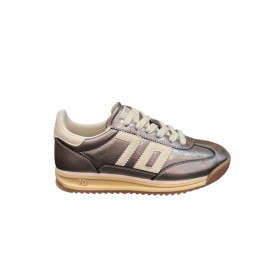 Jogger Femme en cuir gun metallic & milk - Back70