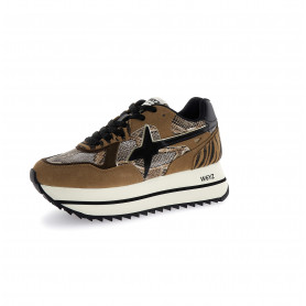 basket plate-forme compensé lacet animal marron chocolat