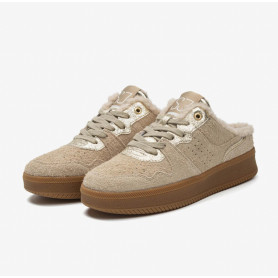 baskets mule fourée moumoute cuir