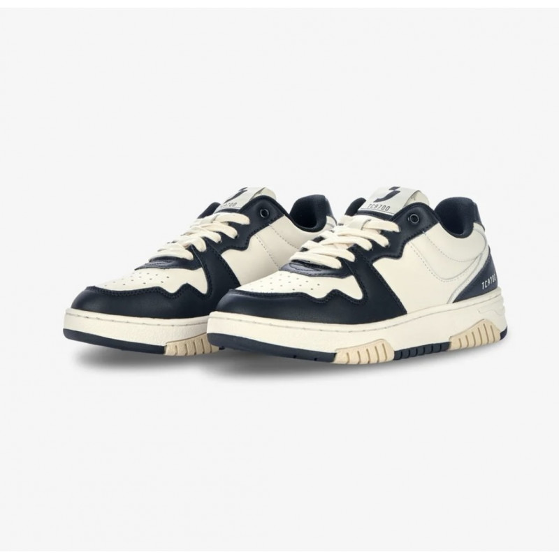 basket cuir noir et blanc lacet homme