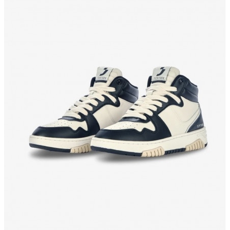 basket montante noir et blanc cuir