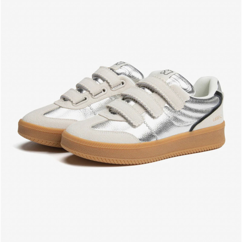 basket scratch velcro cuir silver femme