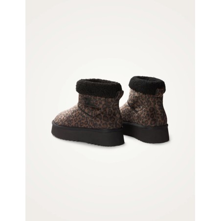 Bottines léopard fourrées avec tirant arrière, finition effet poulain et semelle plateforme noire