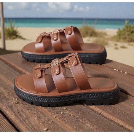 Sandales Camélia Coffee Findlay femme à lanières larges et semelle épaisse