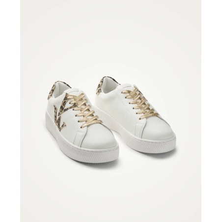 aire de baskets femme Vanessa Wu JANE Initials blanches et léopard