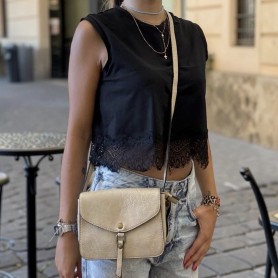 Sac bandoulière Mandoline taupe au format compact et élégant