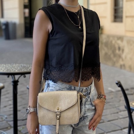 Sac bandoulière Mandoline taupe au format compact et élégant