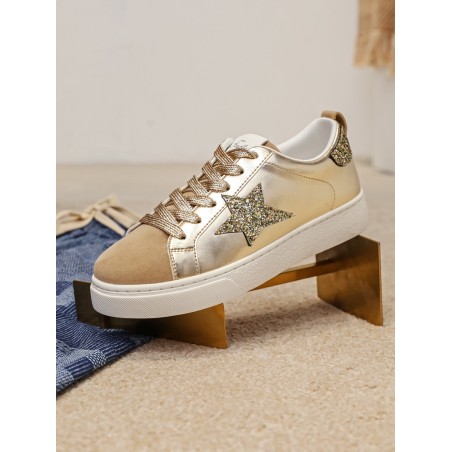 Basket Julie Gold dorée avec étoile pailletée beige de la marque Findlay