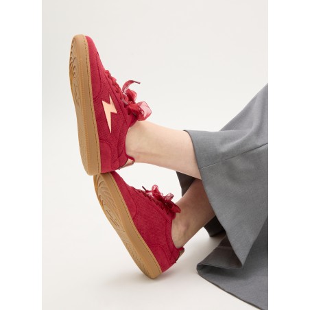 BK2948-ROUGE basket femme a lacet rouge