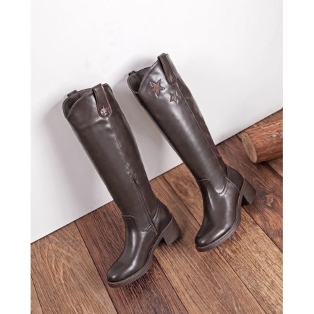 bottes hautes a zip marron
