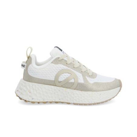Basket femme No Name Carter Fly Protect blanche avec détails dorés pailletés et semelle 5 cm