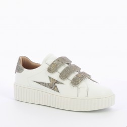 Baskets éclair blanches en cuir à scratchs anthracite - Jane - Vanessa wu