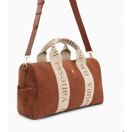 Sac Adrienne brique en velours côtelé avec anses logotées beige