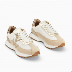 Baskets monogramme Faustine ivoire et beige à semelle running - Vanessa WU