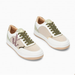 Baskets monogramme beige et vert - Rosie - Vanessa Wu