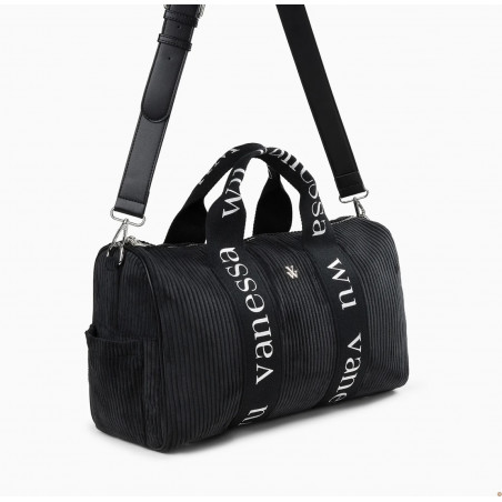 Sac Adrienne noir en velours côtelé avec anses logotées noires