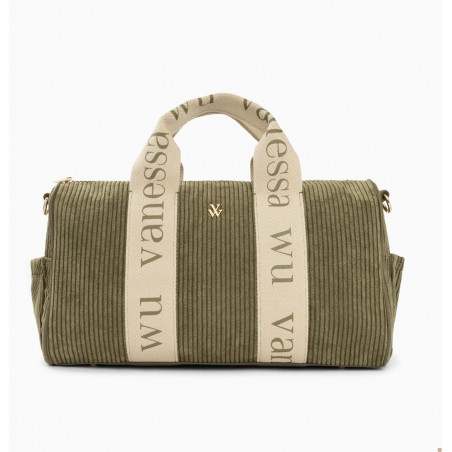 Sac week-end Adrienne kaki en velours côtelé Vanessa Wu