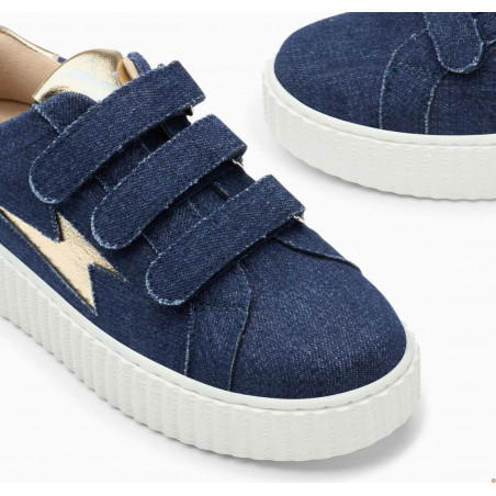 Baskets éclair denim et or à scratchs - Irène - Vanessa Wu