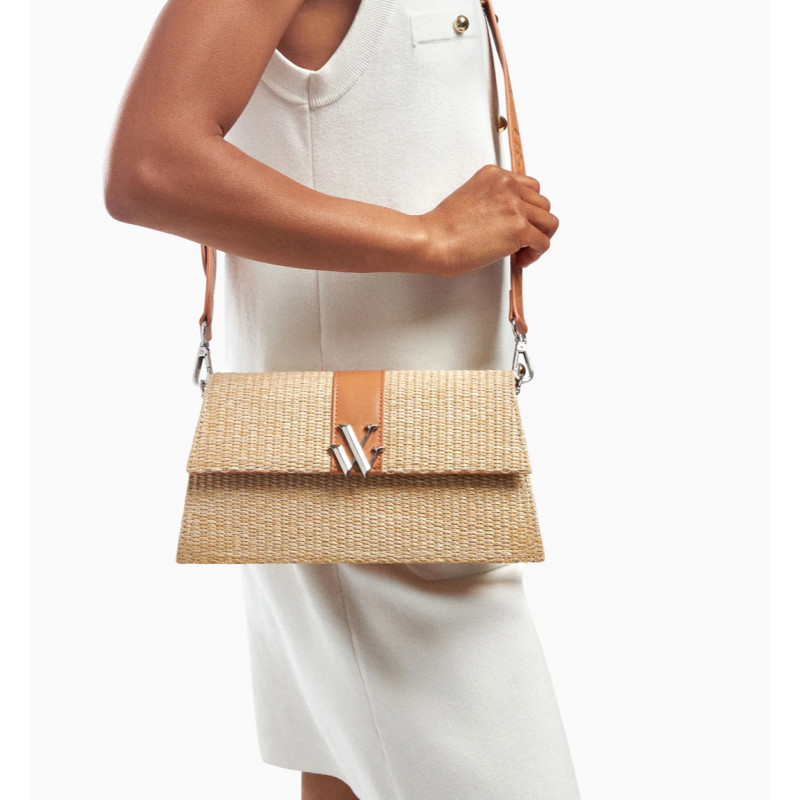 sac bandoulière raphia camel