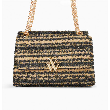 Sac à main noir et beige à chaîne - Naomi - Vanessa Wu
