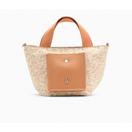 Petit cabas léopard beige à pochette camel - Maelys - Vanessa Wu