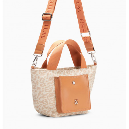 Petit cabas léopard beige à pochette camel - Maelys - Vanessa Wu