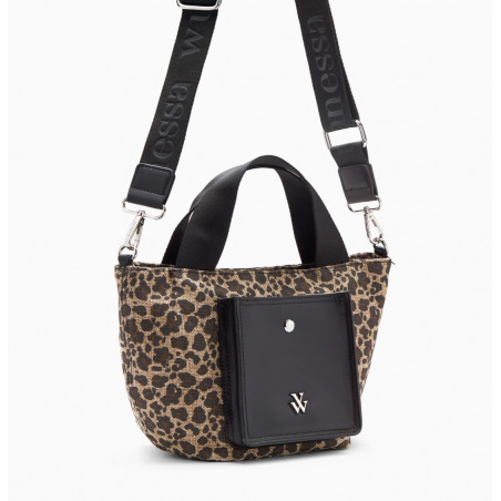 Petit cabas léopard à pochette noire - Maelys - Vanessa Wu