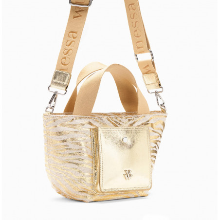 Petit cabas zébré or à pochette dorée - Maelys - Vanessa Wu