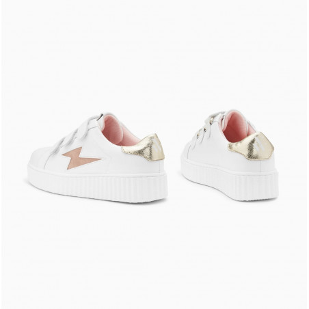 Baskets éclair blanc et or à scratchs -  Sansa - Vanessa Wu