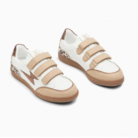 Baskets éclair blanc et beige à semelle rétro - Laurette - Vanessa Wu