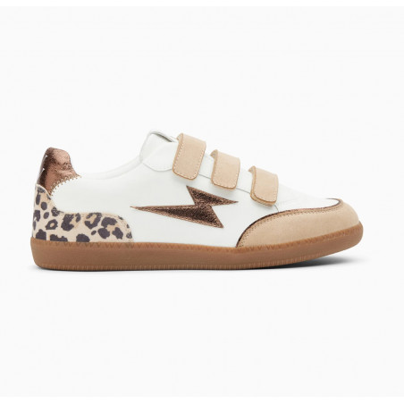 Baskets éclair blanc et beige à semelle rétro - Laurette - Vanessa Wu