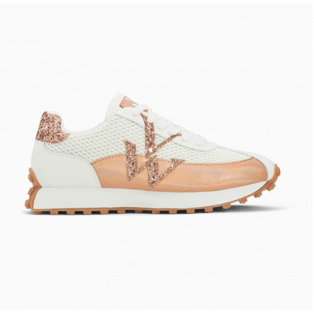 Baskets monogramme blanc et rose gold à semelle running - Mona - Vanessa Wu