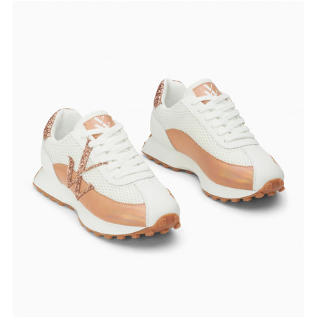 Baskets monogramme blanc et rose gold à semelle running - Mona - Vanessa Wu