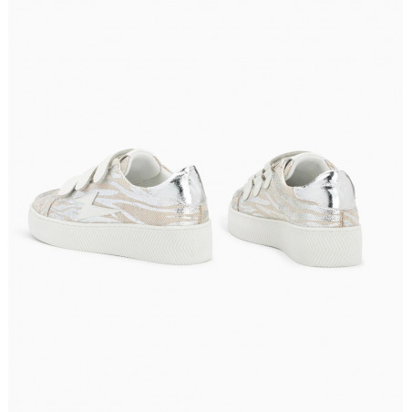 Baskets éclair beige et argent zébré à scratchs -  Laurine  - Vanessa Wu
