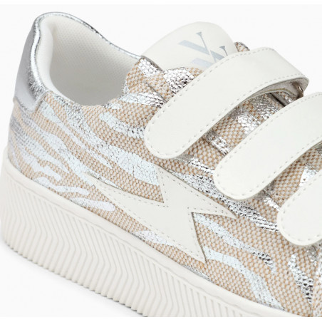 Baskets éclair beige et argent zébré à scratchs -  Laurine  - Vanessa Wu
