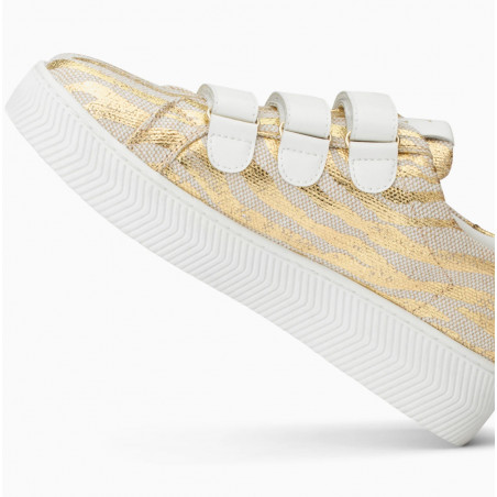 Baskets éclair beige et or zébré à scratchs -  Laurine  - Vanessa Wu